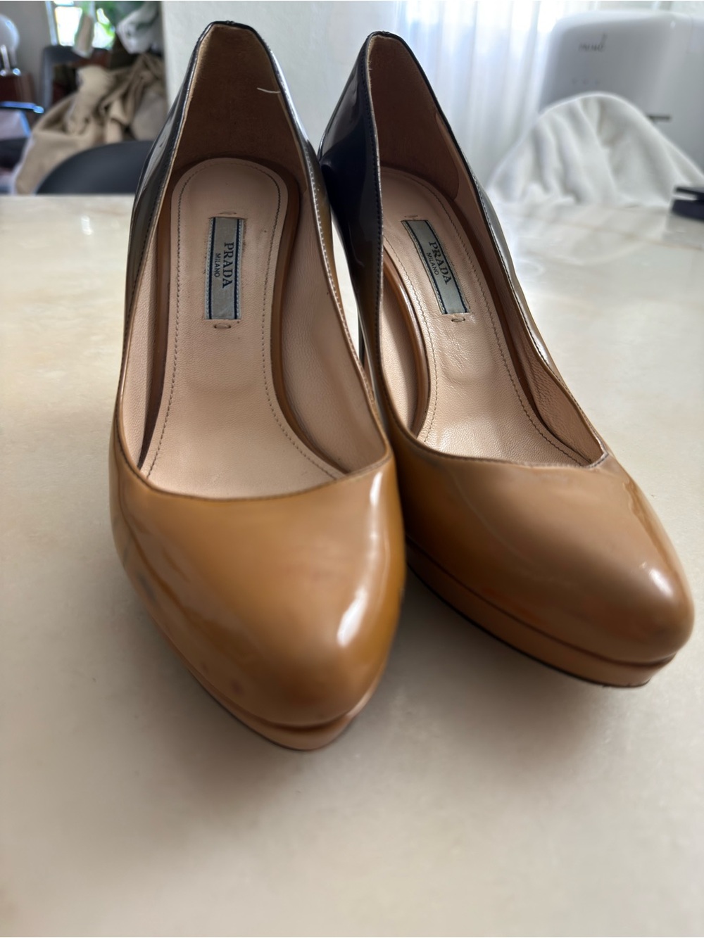 PRADA Milano Ombre Nude Tan Brown Gradient Patent Leather High Heels EU 38 - Picture 3 of 14